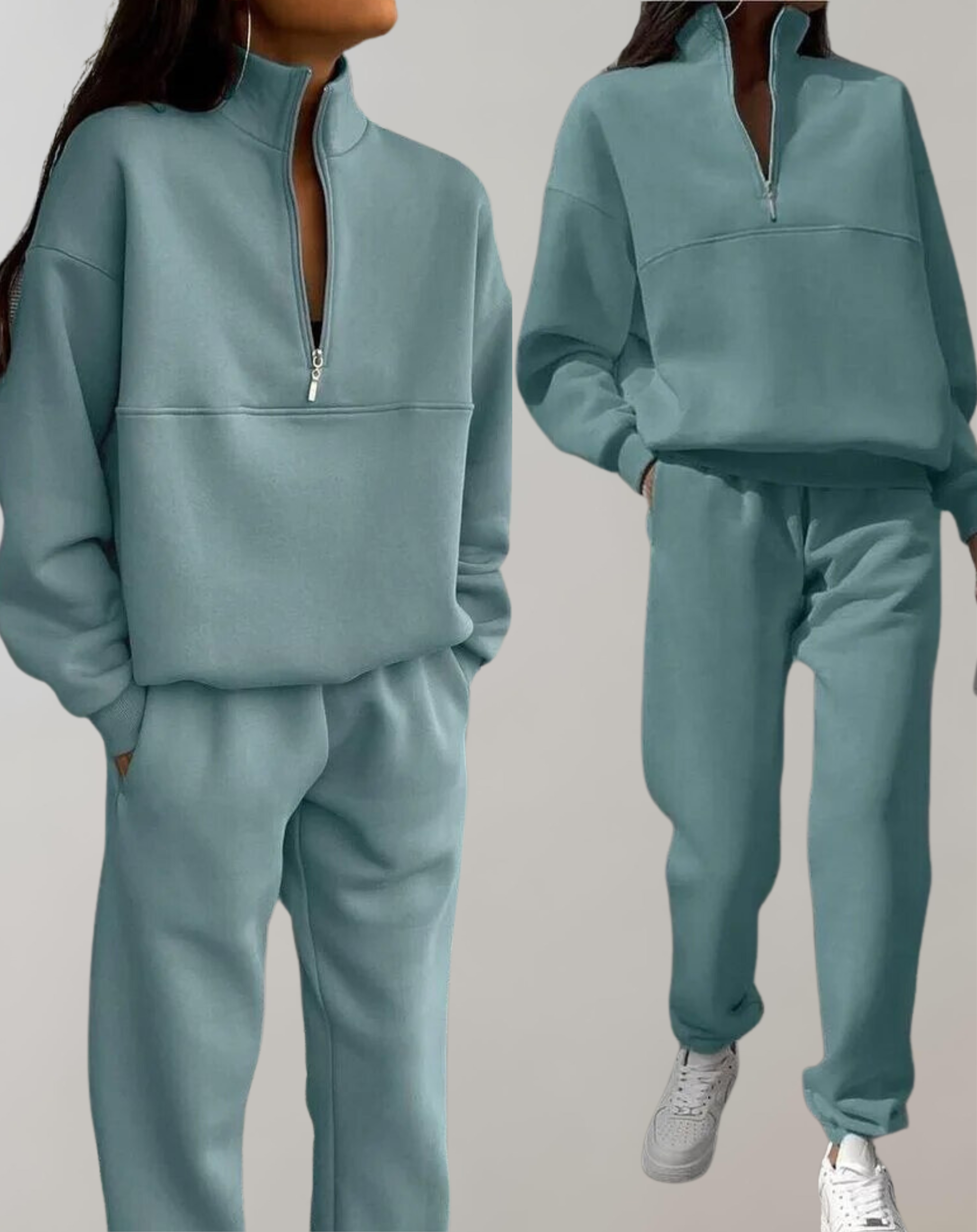 Komplety Dresowe Damskie Bluza Z Półzamkiem I Spodnie | Dwuczęściowy Zestaw Na Co Dzień I Dom