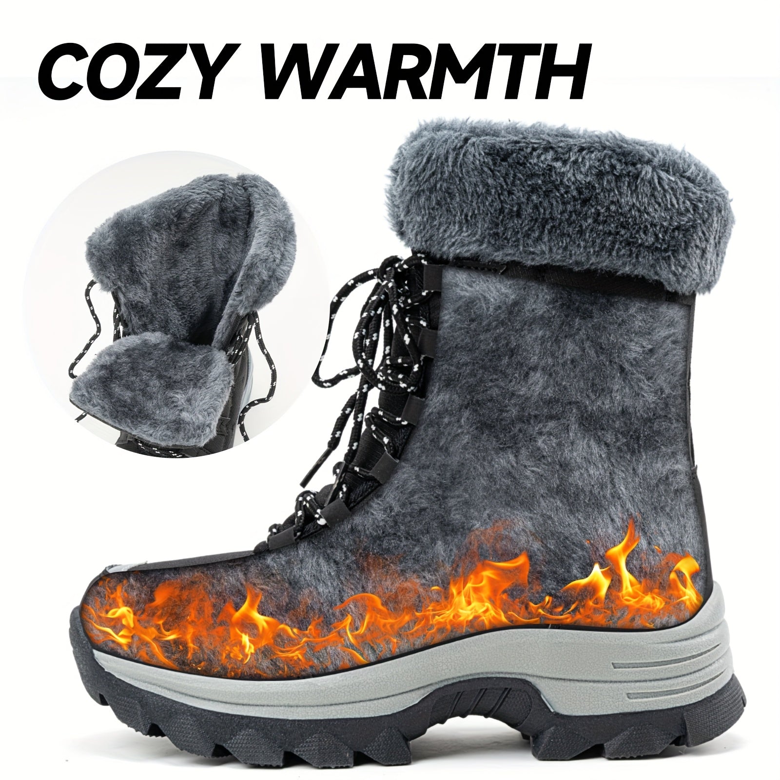 Śniegowce Damskie Wysokie Sznurowane Ocieplane | Buty Zimowe Antypoślizgowe