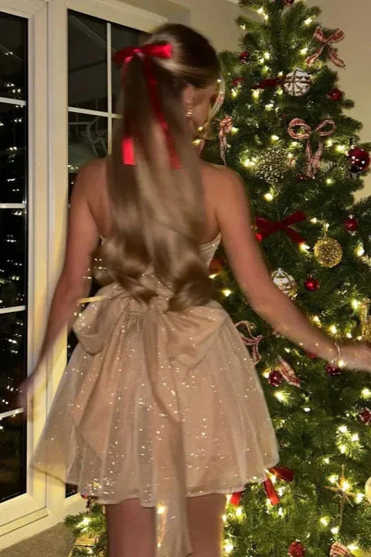 Sukienka Cekinowa Damska Mini Bez Ramiączek Rozkloszowana | Na Imprezy I Przyjęcia