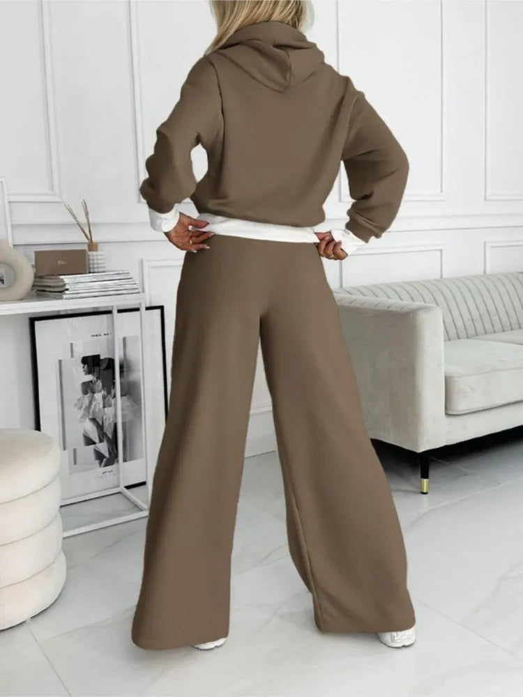 Komplety Dresowe Damskie Bluza Z Kapturem I Szerokie Spodnie | Zestaw Na Co Dzień I Miasto