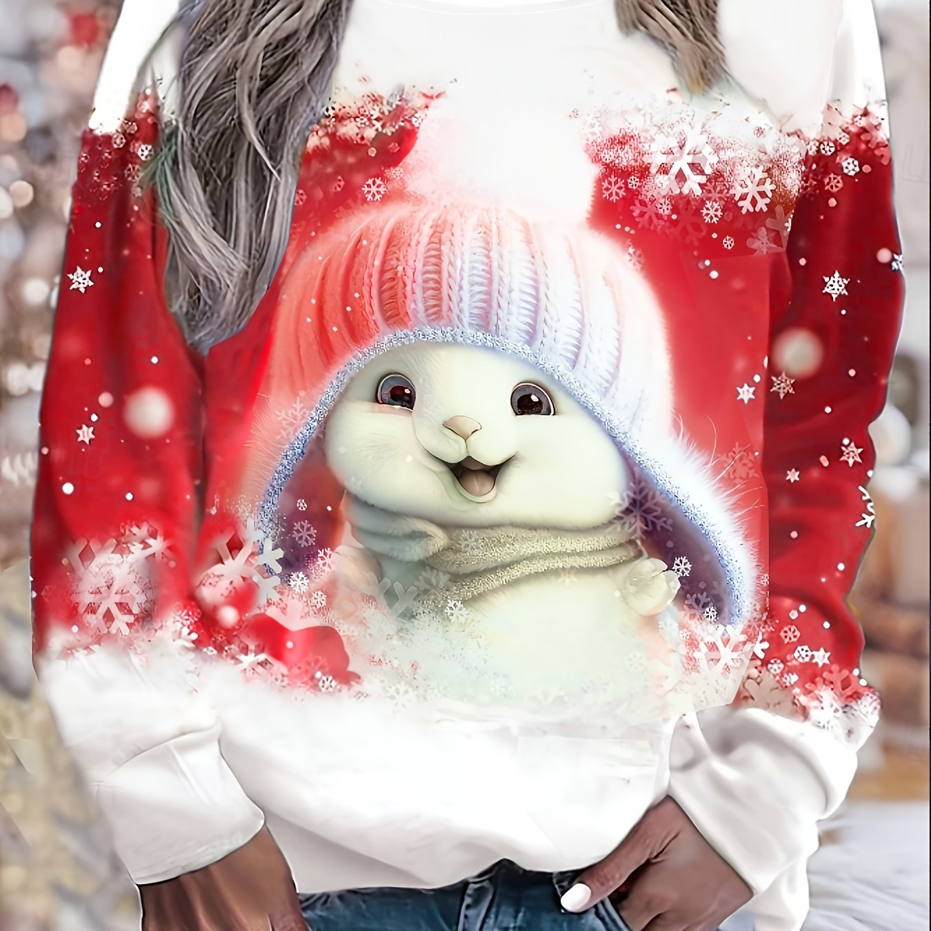 Damski Sweter Świąteczny | Z Motywem Bałwana I Choinki