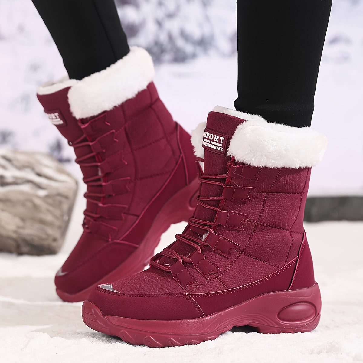 Śniegowce Damskie Sznurowane Ocieplane Do Łydki | Buty Zimowe Antypoślizgowe