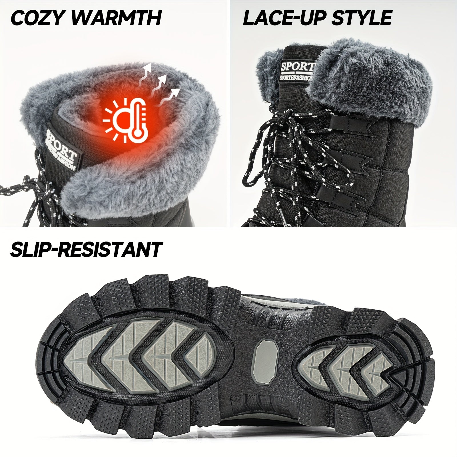 Śniegowce Damskie Wysokie Sznurowane Ocieplane | Buty Zimowe Antypoślizgowe