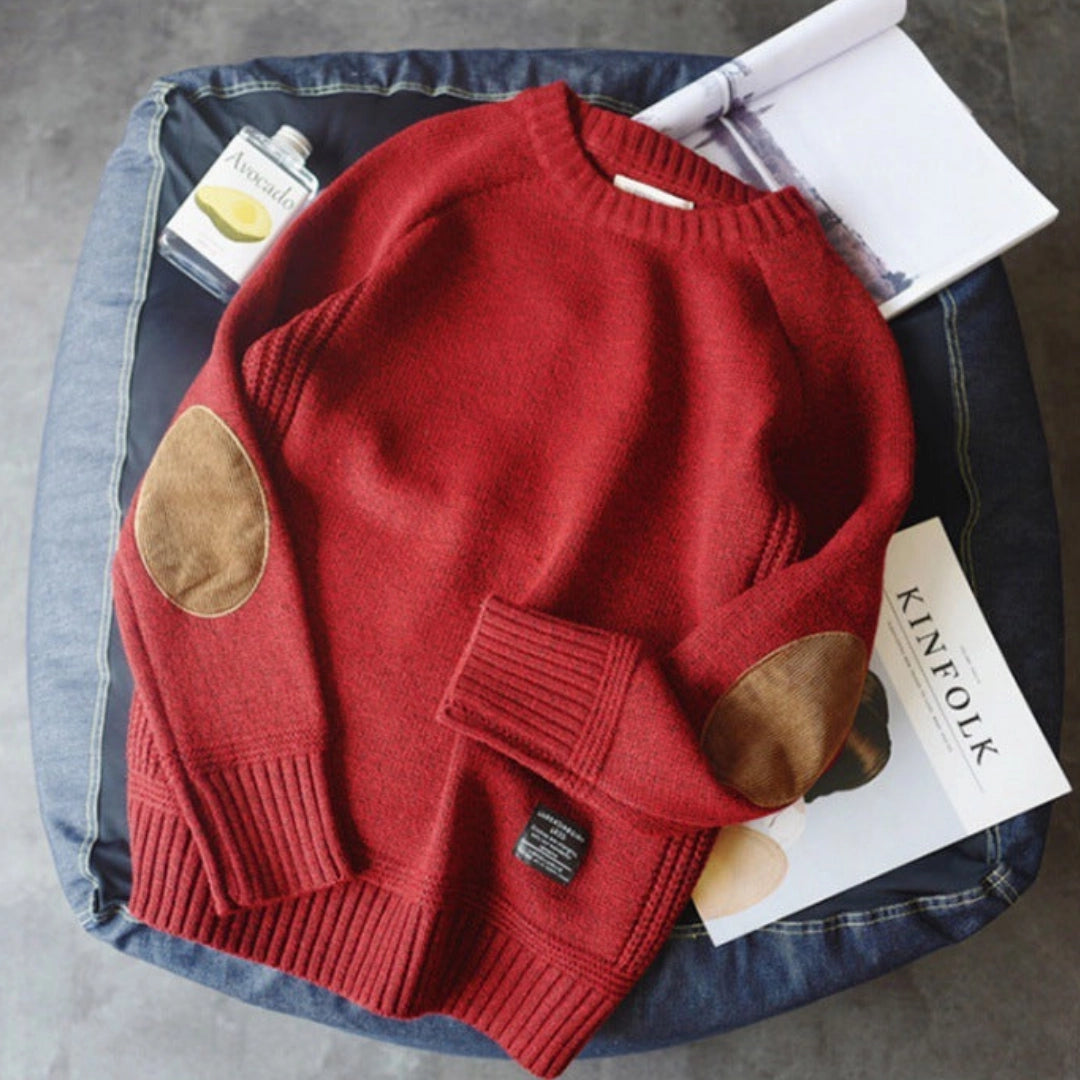 Sweter Damski Dzianinowy z Łatami na Łokciach | Ciepły Na Co Dzień i Do Pracy