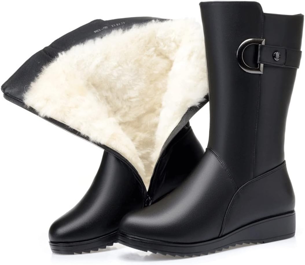 Buty Zimowe Damskie Kozaki Ocieplane Sznurowane Na Obcasie | Wodoodporne Antypo艣lizgowe