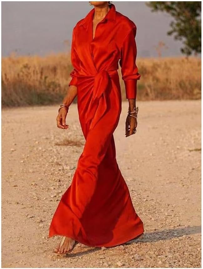 Damska Elegancka Sukienka Maxi Kopertowa