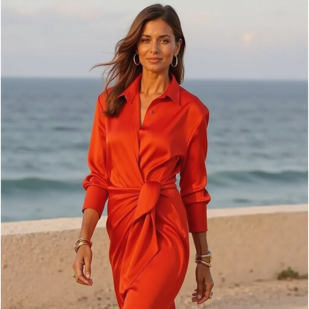 Damska Elegancka Sukienka Maxi Kopertowa