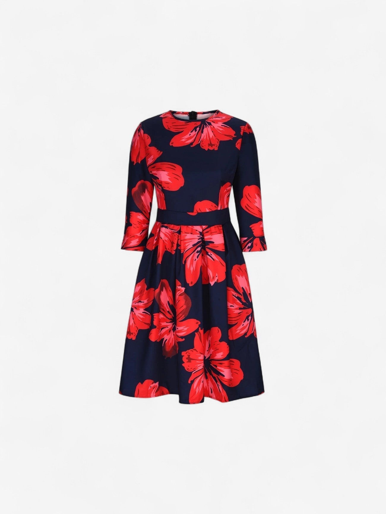 Damska Sukienka Midi Wizytowa W Kwiaty Rozkloszowana