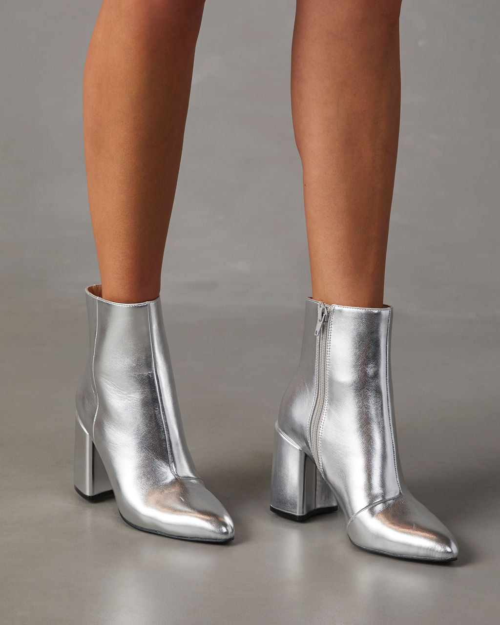 Damskie Buty Zimowe | Botki na S艂upku Kozaki Metaliczny Po艂ysk