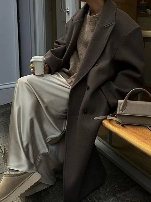 P艂aszcz Zimowy Damski D艂ugi Oversize Na Guziki Z Ko艂nierzem | Elegancki Na Co Dzie艅 i Do Pracy