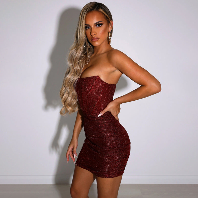 Sukienka Cekinowa Damska Mini Bez Ramiączek Gorsetowa | Na Imprezy I Wieczorne Wyjścia