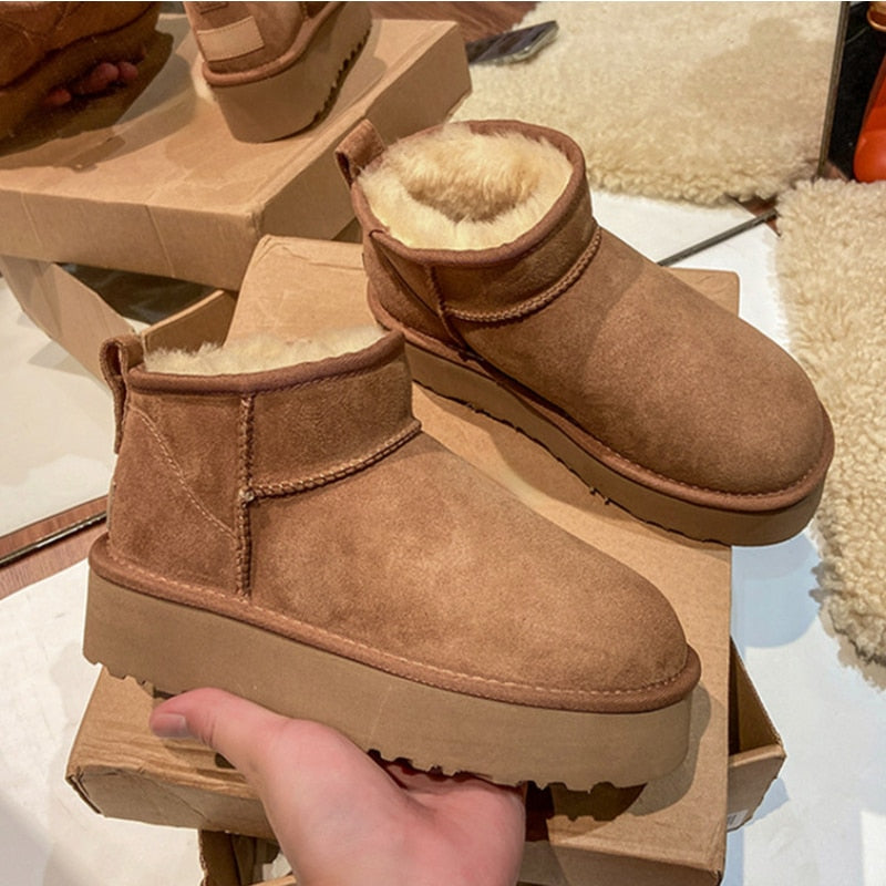 Buty Zimowe Damskie Ocieplane Botki Na Platformie Z Grub膮 Podeszw膮 | Antypo艣lizgowe Ciep艂e