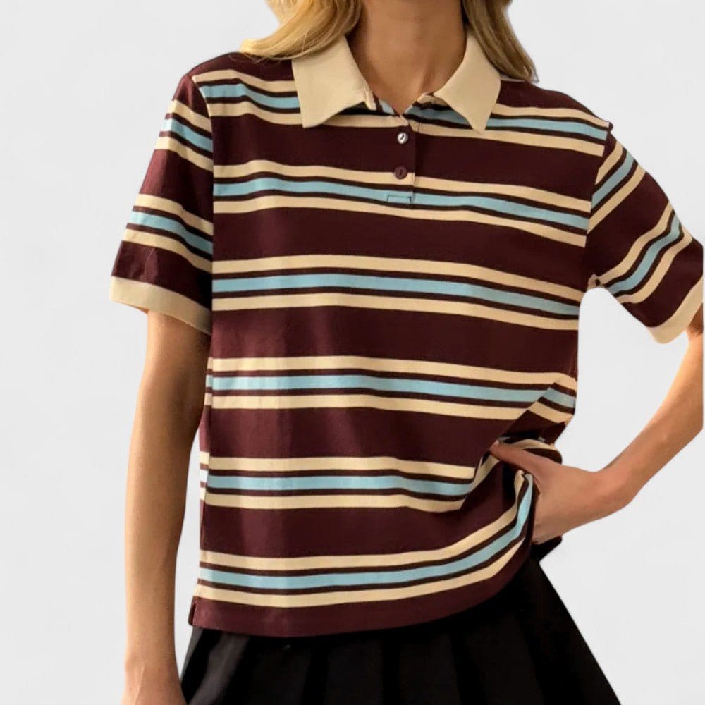 Damska Koszulka Polo w Paski z Retro Akcentem - Stylowamoda