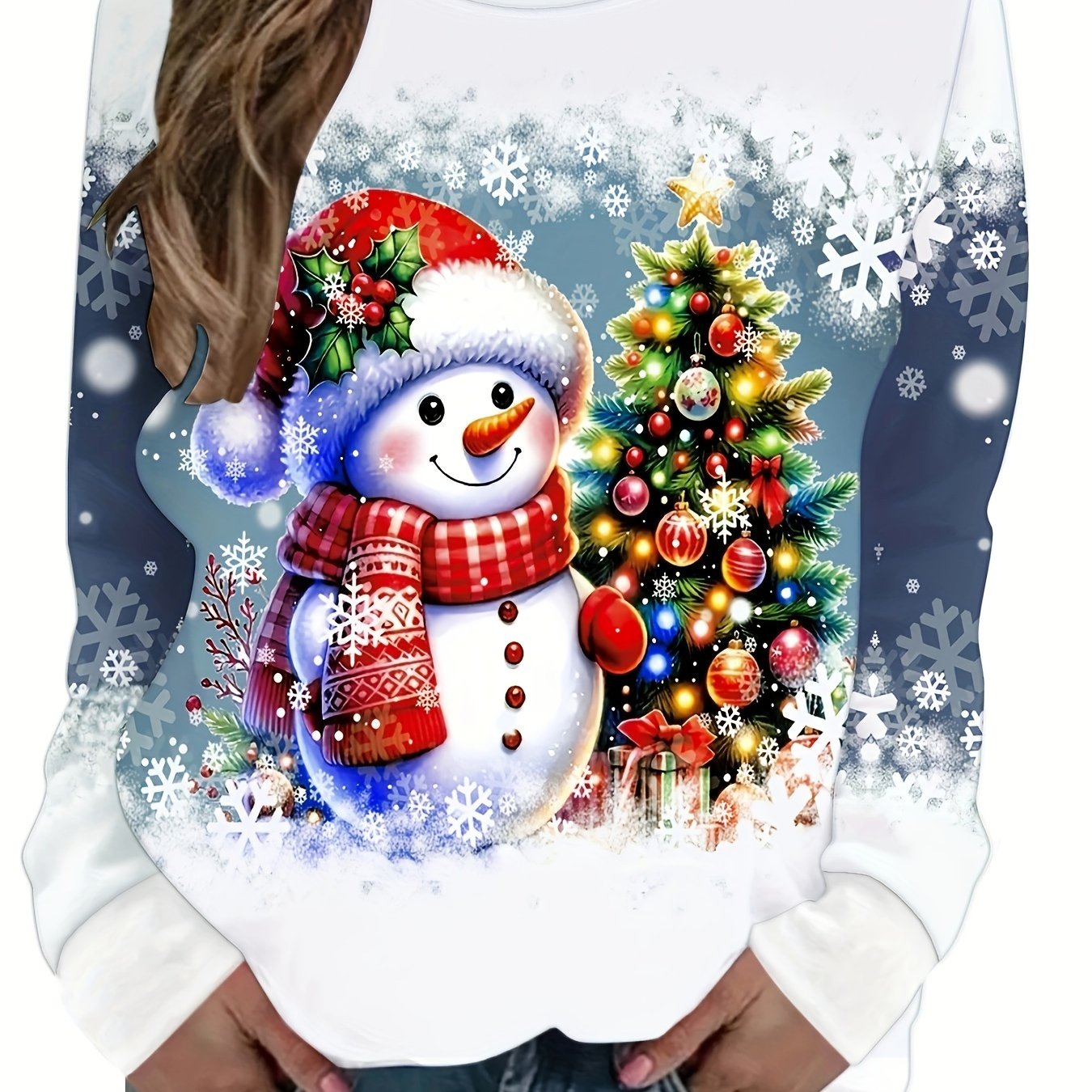 Damski Sweter Świąteczny | Z Motywem Bałwana I Choinki