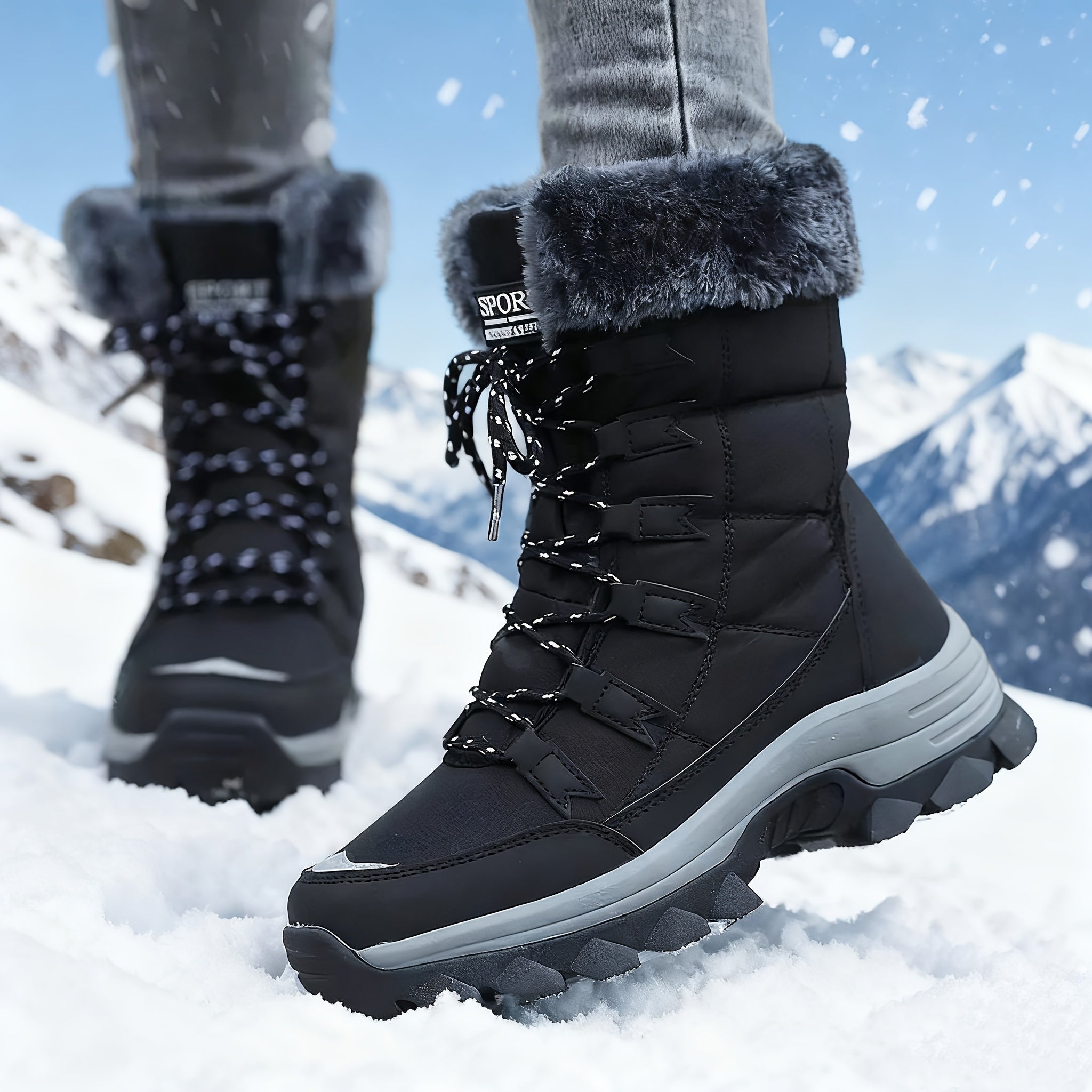 艢niegowce Damskie Wysokie Sznurowane Ocieplane | Buty Zimowe Antypo艣lizgowe