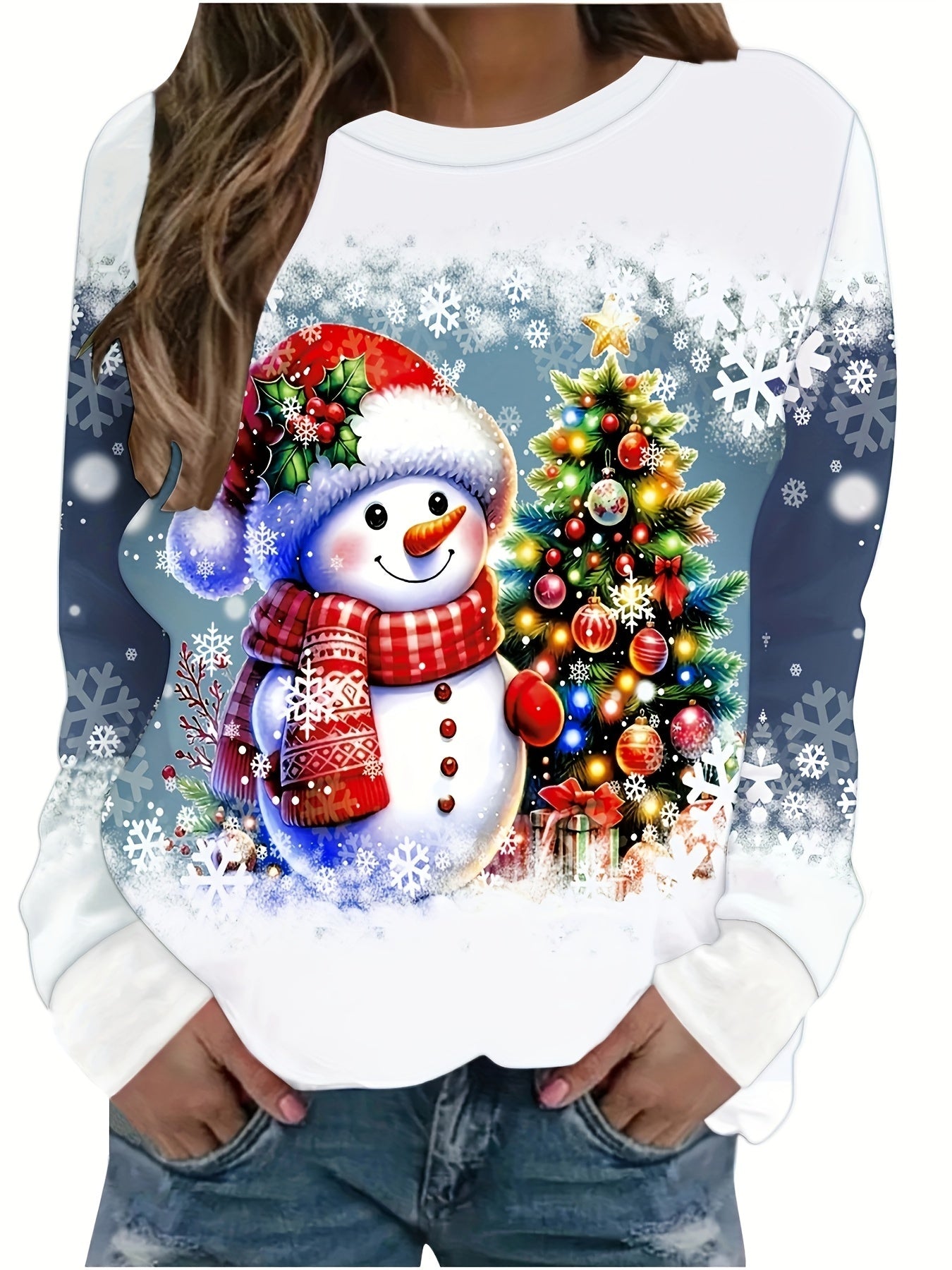 Damski Sweter Świąteczny | Z Motywem Bałwana I Choinki