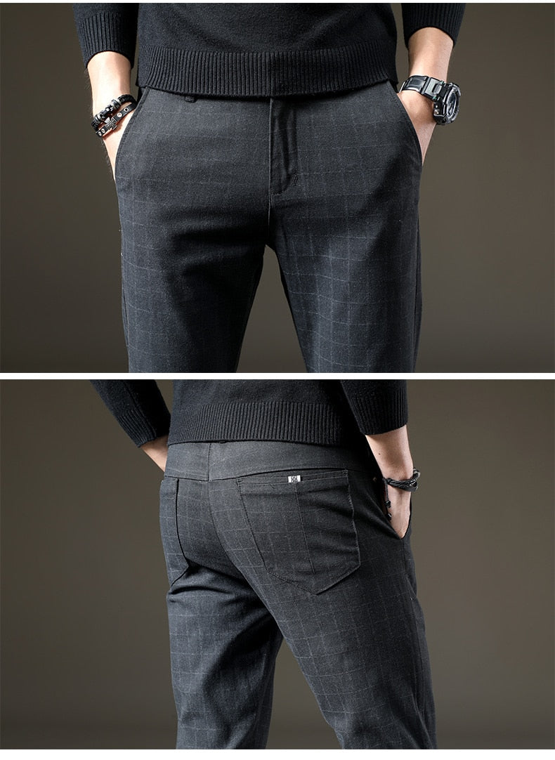 Spodnie Męskie Eleganckie Zwężane W Kratę