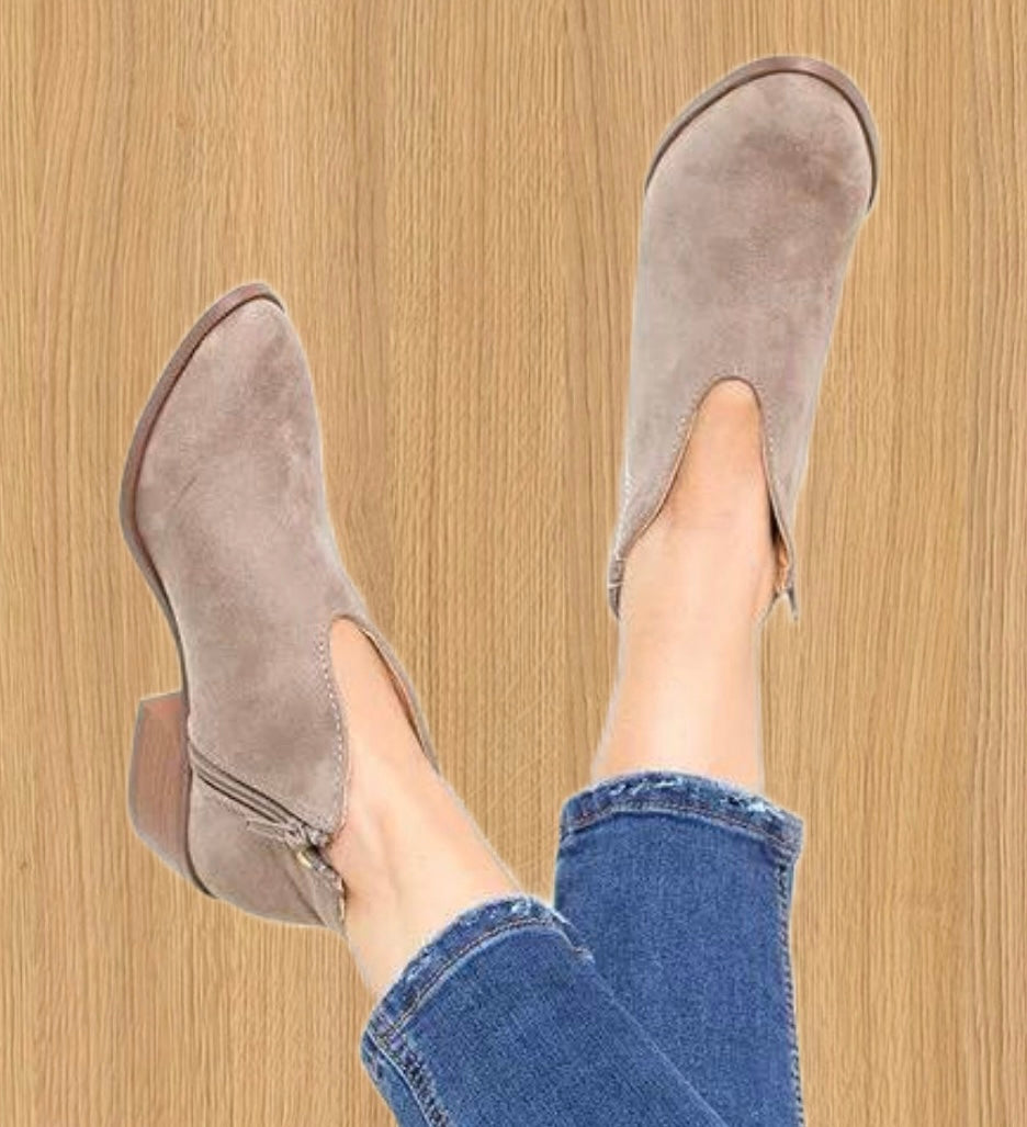 Damskie Buty Zimowe | Botki z Wycięciem V na Niskim Słupku Kozaki Wsuwane