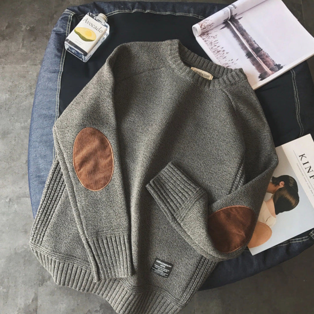 Sweter Damski Dzianinowy z Łatami na Łokciach | Ciepły Na Co Dzień i Do Pracy