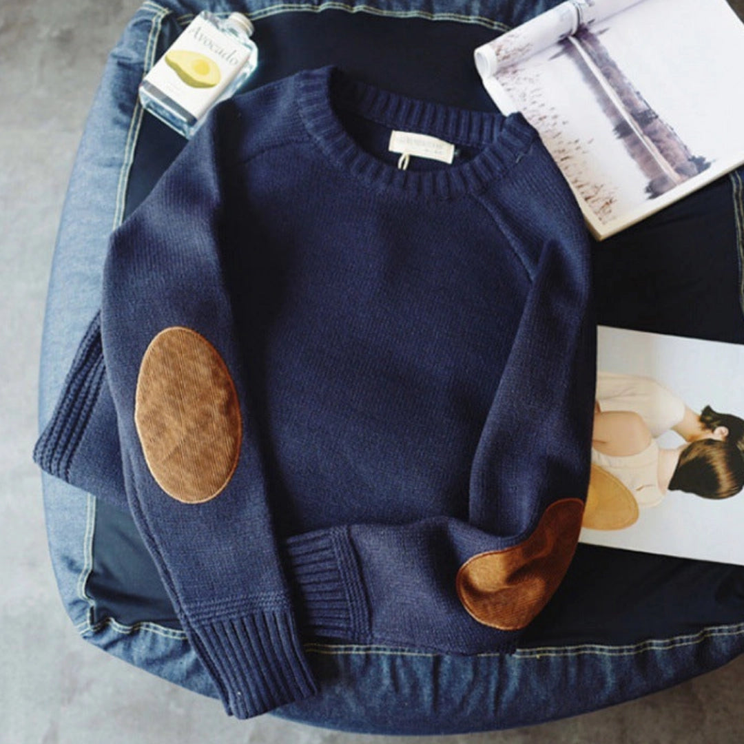 Sweter Damski Dzianinowy z Łatami na Łokciach | Ciepły Na Co Dzień i Do Pracy