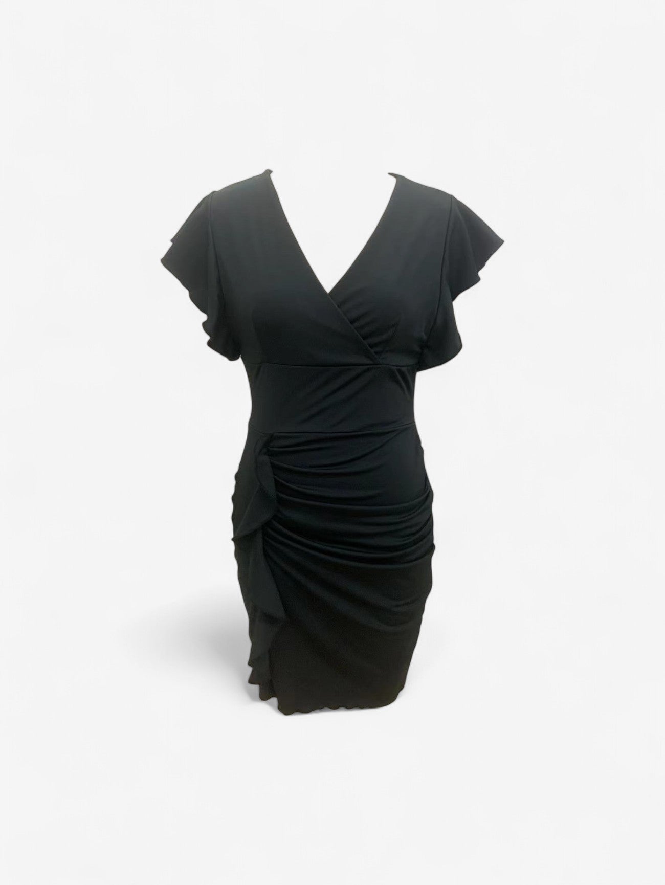 Damska Elegancka Sukienka Midi Bodycon I Falbankowymi Rękawkami