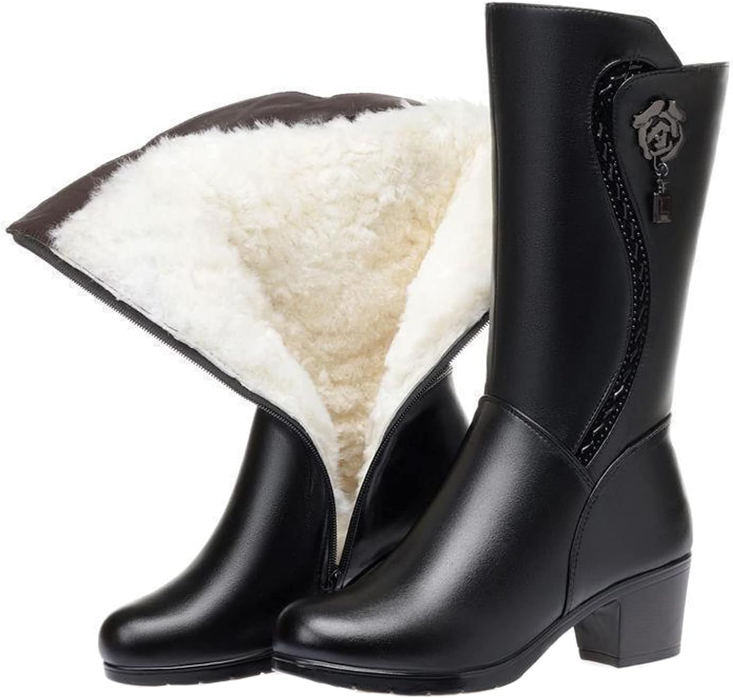 Buty Zimowe Damskie Kozaki Ocieplane Sznurowane Na Obcasie | Wodoodporne Antypoślizgowe