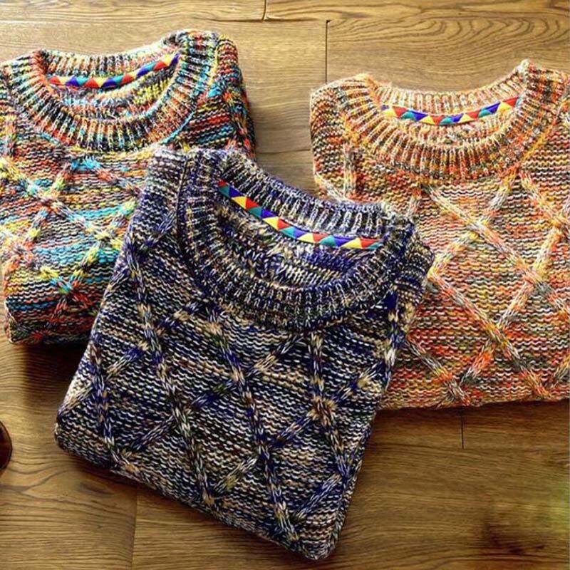 Sweter Męski Wzorzysty Okrągły Dekolt | Na Co Dzień i Do Pracy