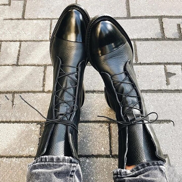 Damskie Buty Zimowe | Kozaki Sznurowane na Obcasie Styl Vintage