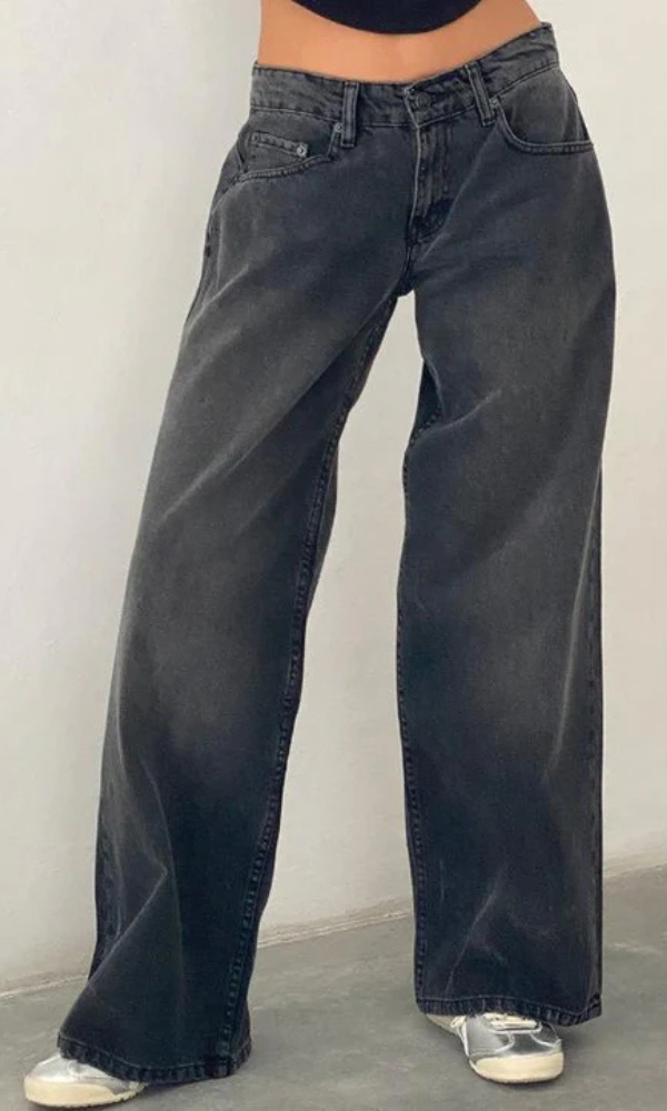 Spodnie Damskie Jeansy Z Niskim Stanem Szerokie Nogawki