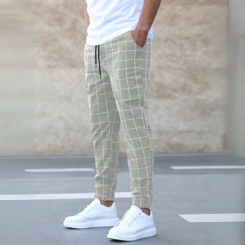 Spodnie Męskie W Kratę Slim Fit Z Pasem