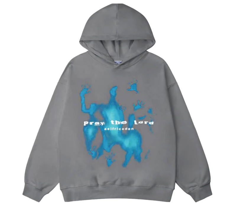 Sweter Męski | Bluza Z Kapturem Oversize Z Nadrukiem