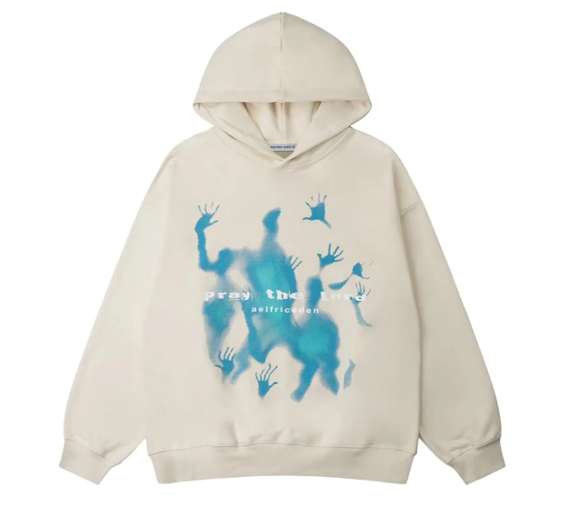 Sweter Męski | Bluza Z Kapturem Oversize Z Nadrukiem