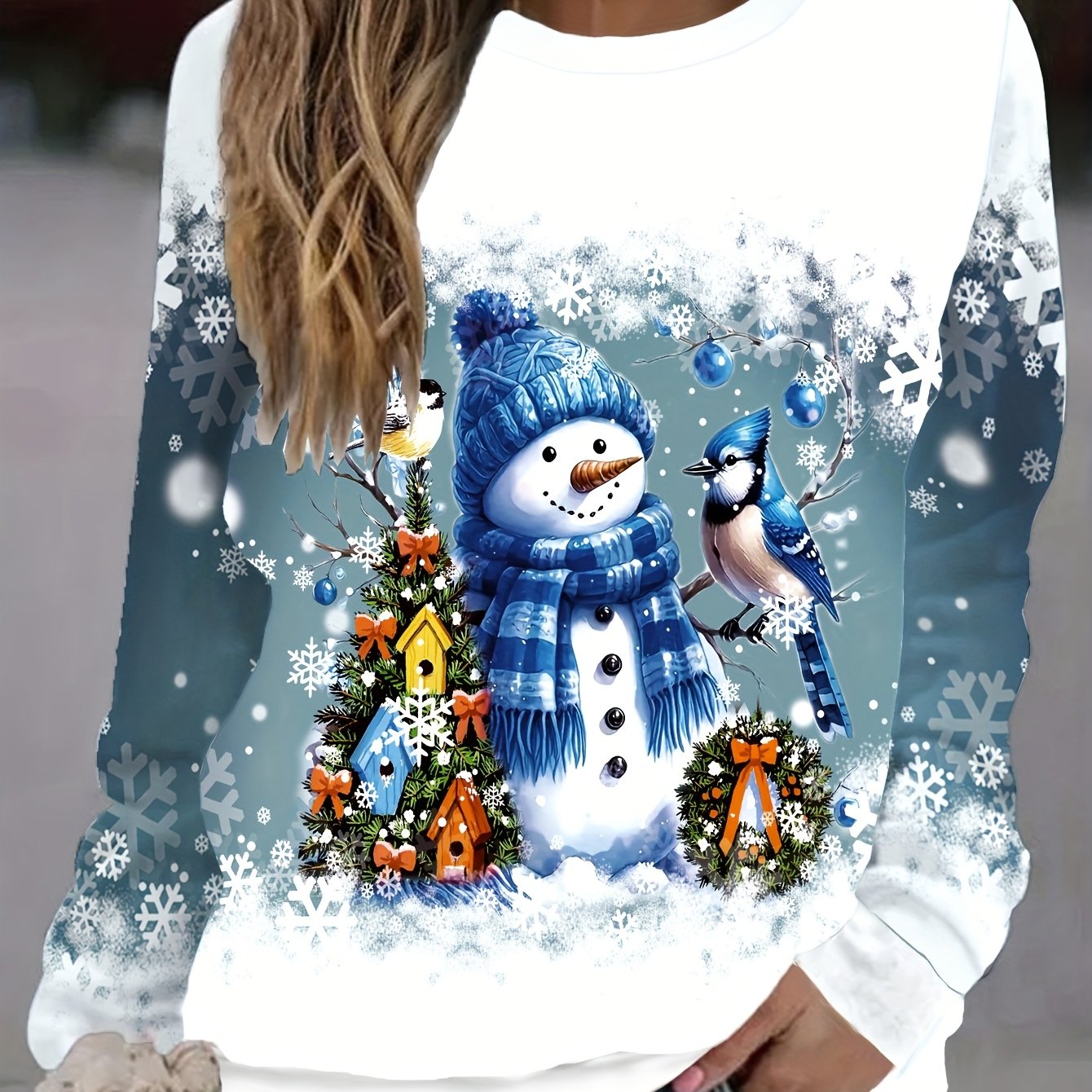 Damski Sweter Świąteczny | Z Motywem Bałwana I Choinki