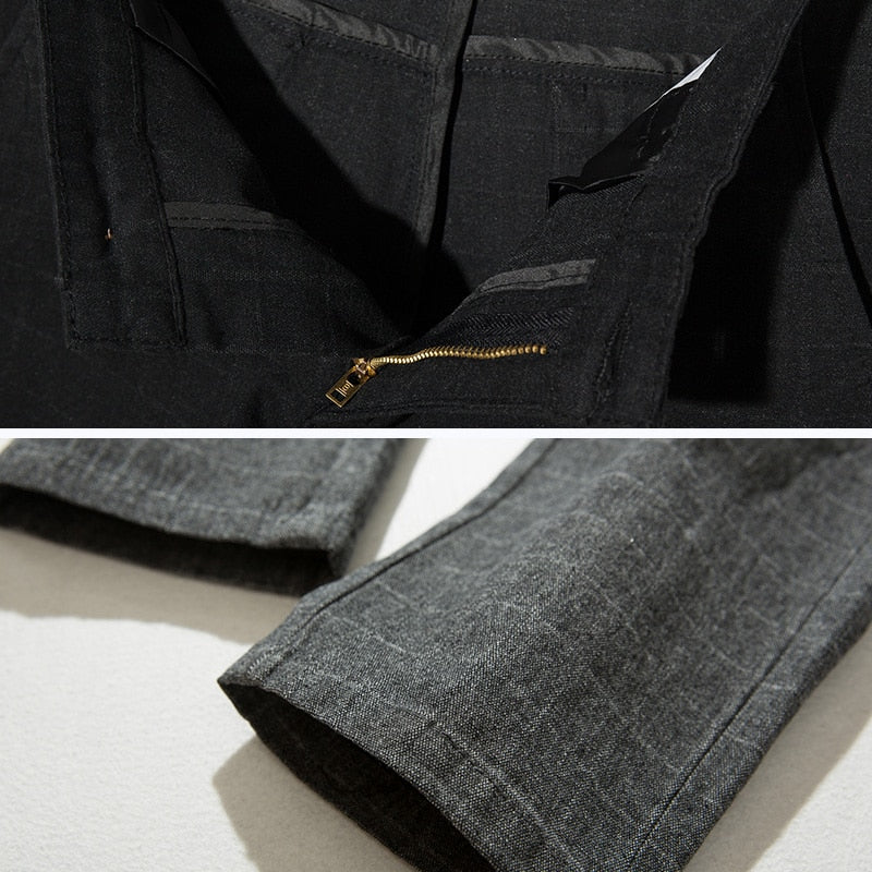 Spodnie Męskie Eleganckie Zwężane W Kratę