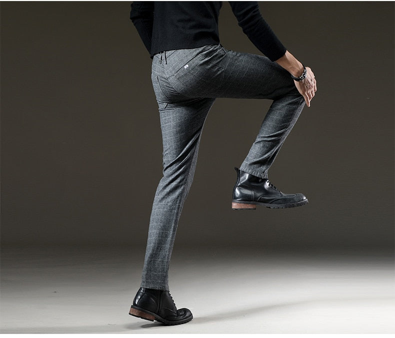 Spodnie Męskie Eleganckie Zwężane W Kratę