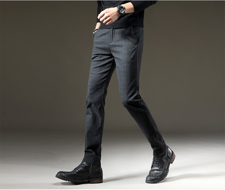 Spodnie Męskie Eleganckie Zwężane W Kratę